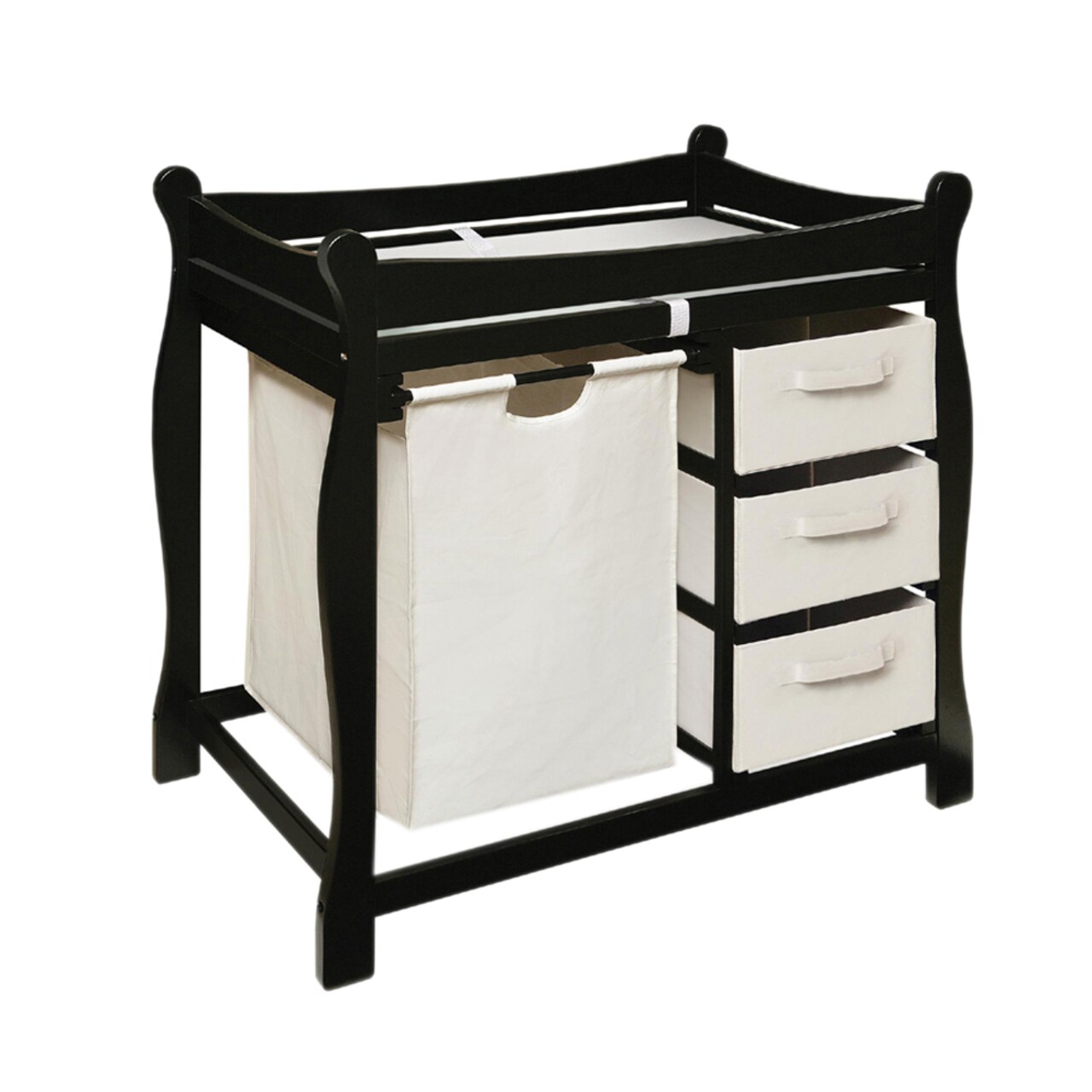 Badger Basket Co. Black Sleigh Style Changing Table With Hamper, 3 Baskets